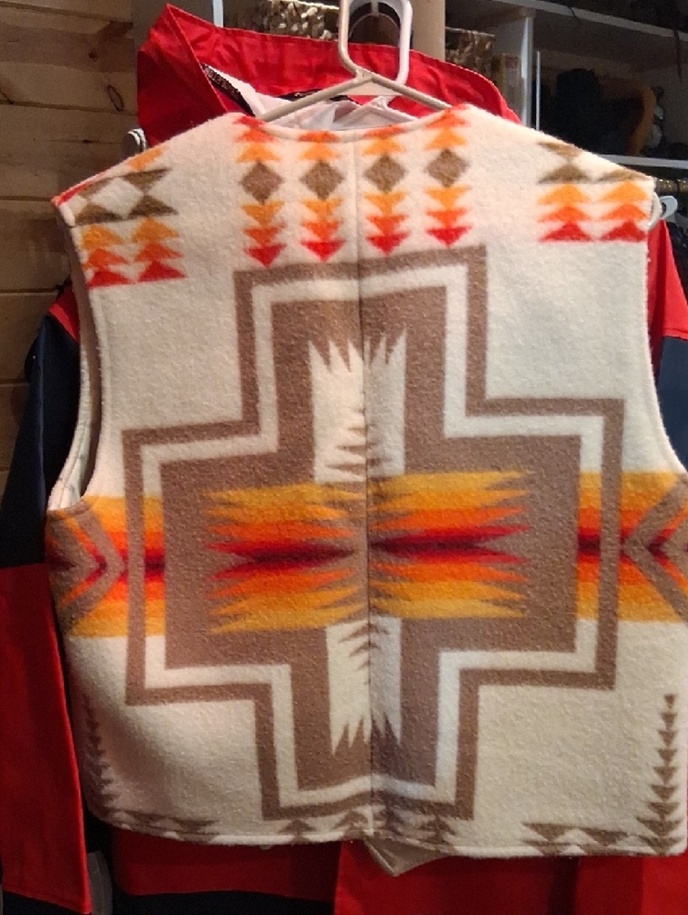 MENS PENDLETON HARDING Wool Vest - Orange & Brown Pattern - Picture 2 of 7